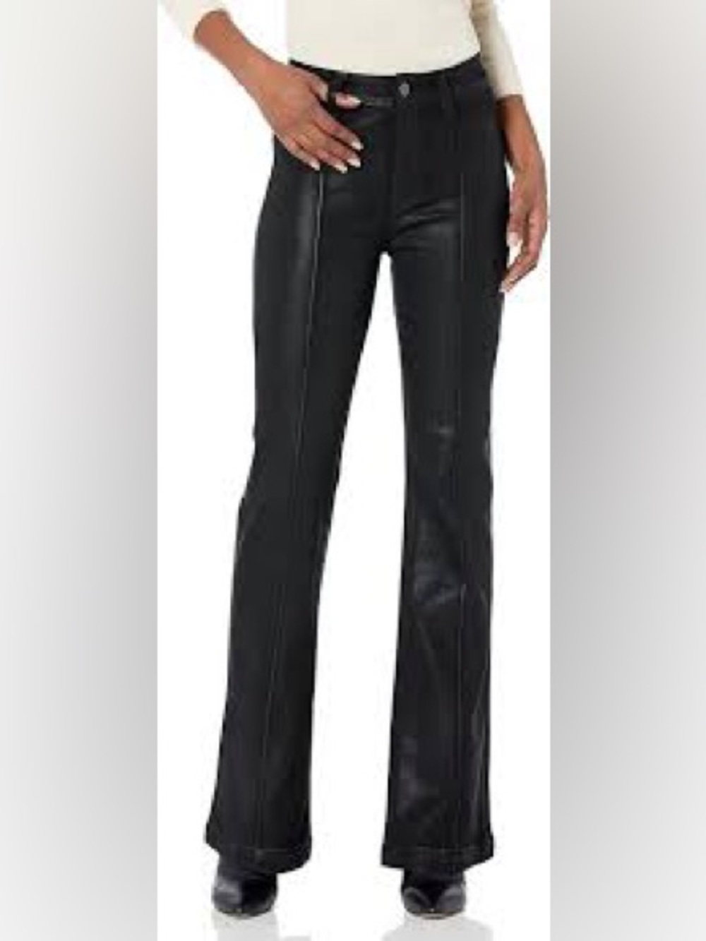PAIGE Black Faux Leather Flare Pants